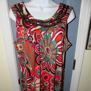 R.Q.T Bohemian Orange/Brown Tank Top W/Fabric Trim